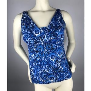Miraclesuit Tankini Top Blue Black Metallic Sz 16